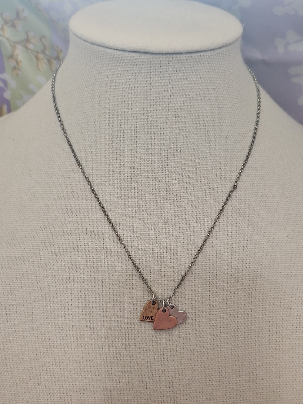 JK Designs Mixed Metal Triple Heart Necklace - Rose Gold & Silver